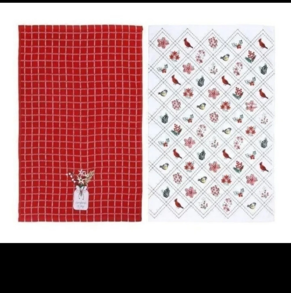 Floral Mason Jars Berries Birds Comfort & Joy Holiday Kitchen Towel Set NWT 2021